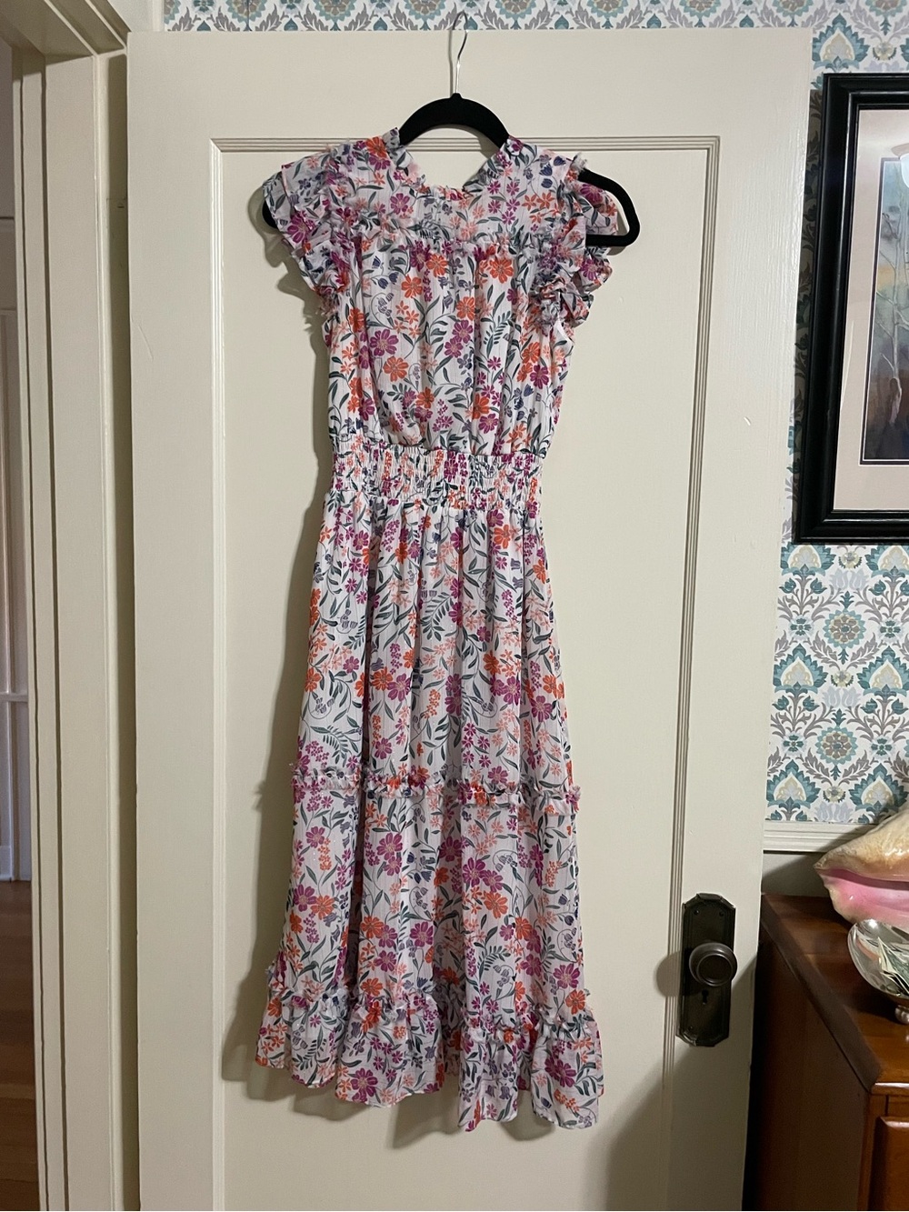 Cece Floral Print Ruffle Dress in New Ivory XS - Picture 2 of 7